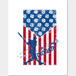 Red White and Dingers Baseball American Flag Home Plate Baseball Posters and Art